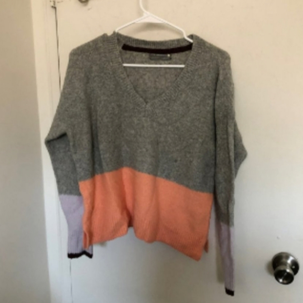 Anthropologie Color Block V Neck Ronita Wool Blend Sweater Sz XS